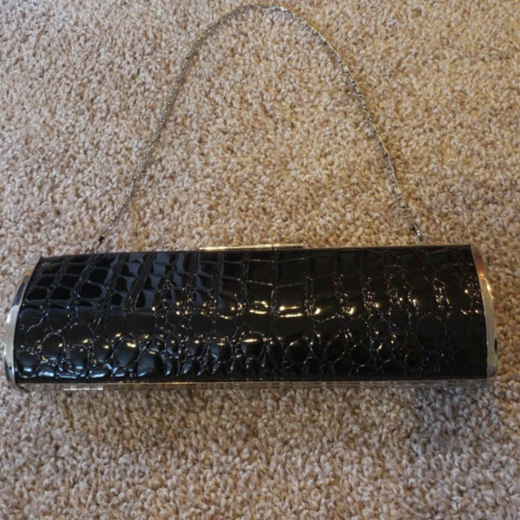 Black crocodile clutch with rhinestone clasp - Picture 3 of 4